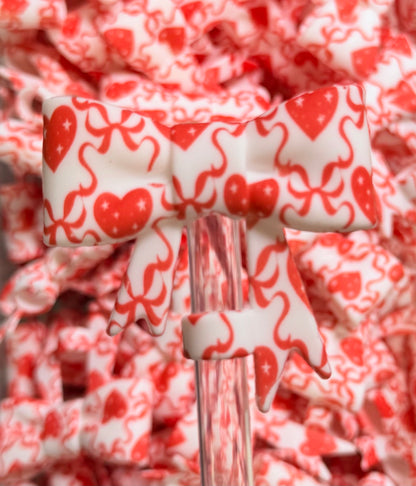 Y- Straw Topper - Valentines Printed Bow, Tumbler Accessory