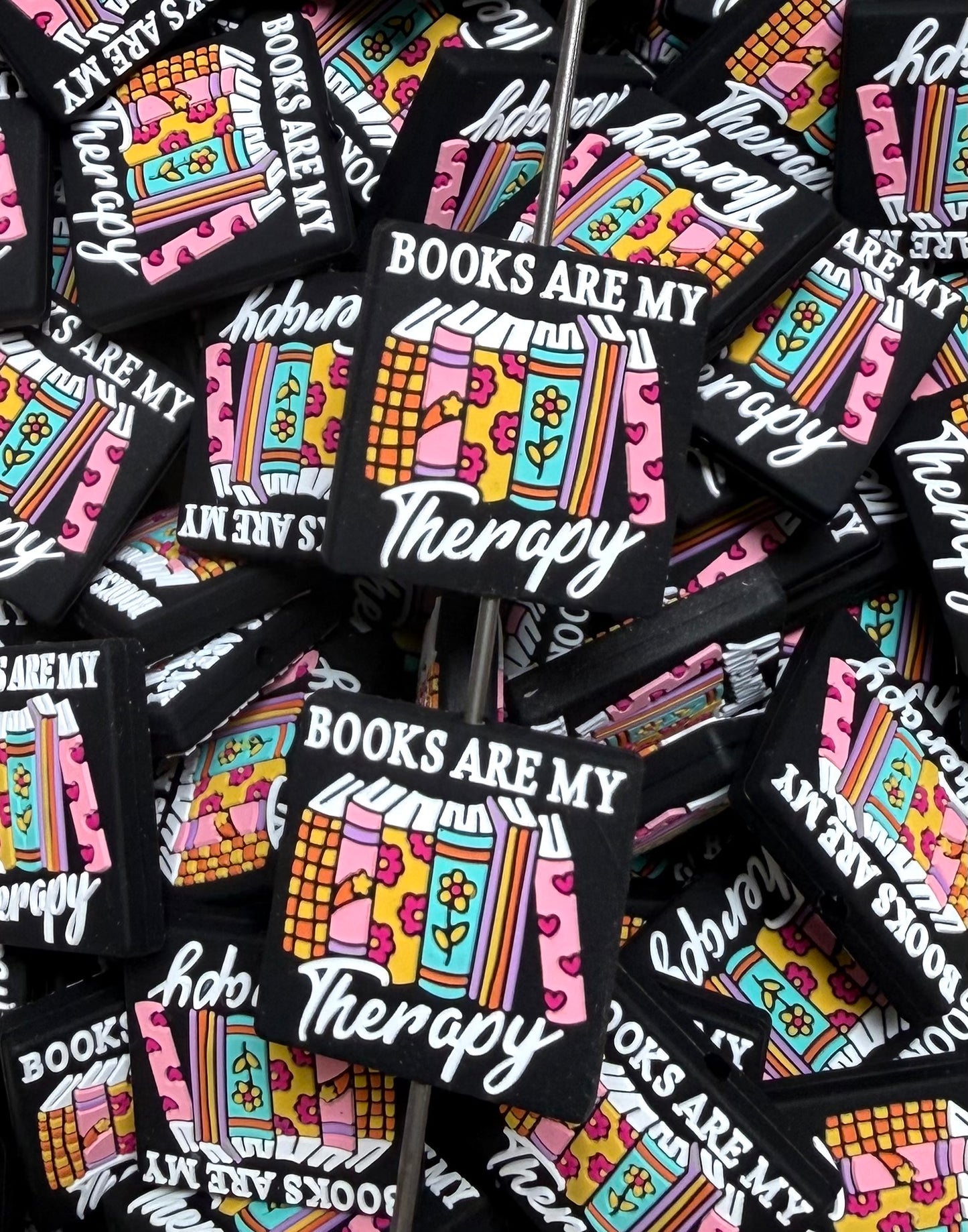 B- Books Are My Therapy Focal Silicone Bead, Book Silicone Bead