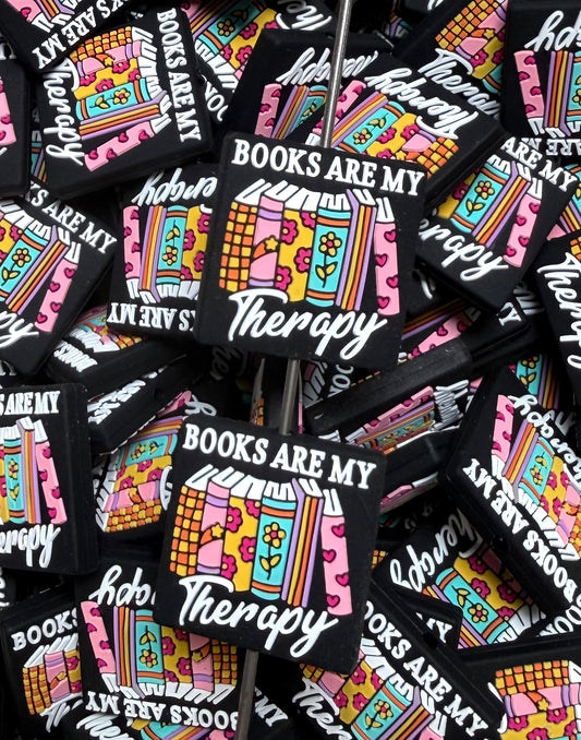 B- Books Are My Therapy Focal Silicone Bead, Book Silicone Bead