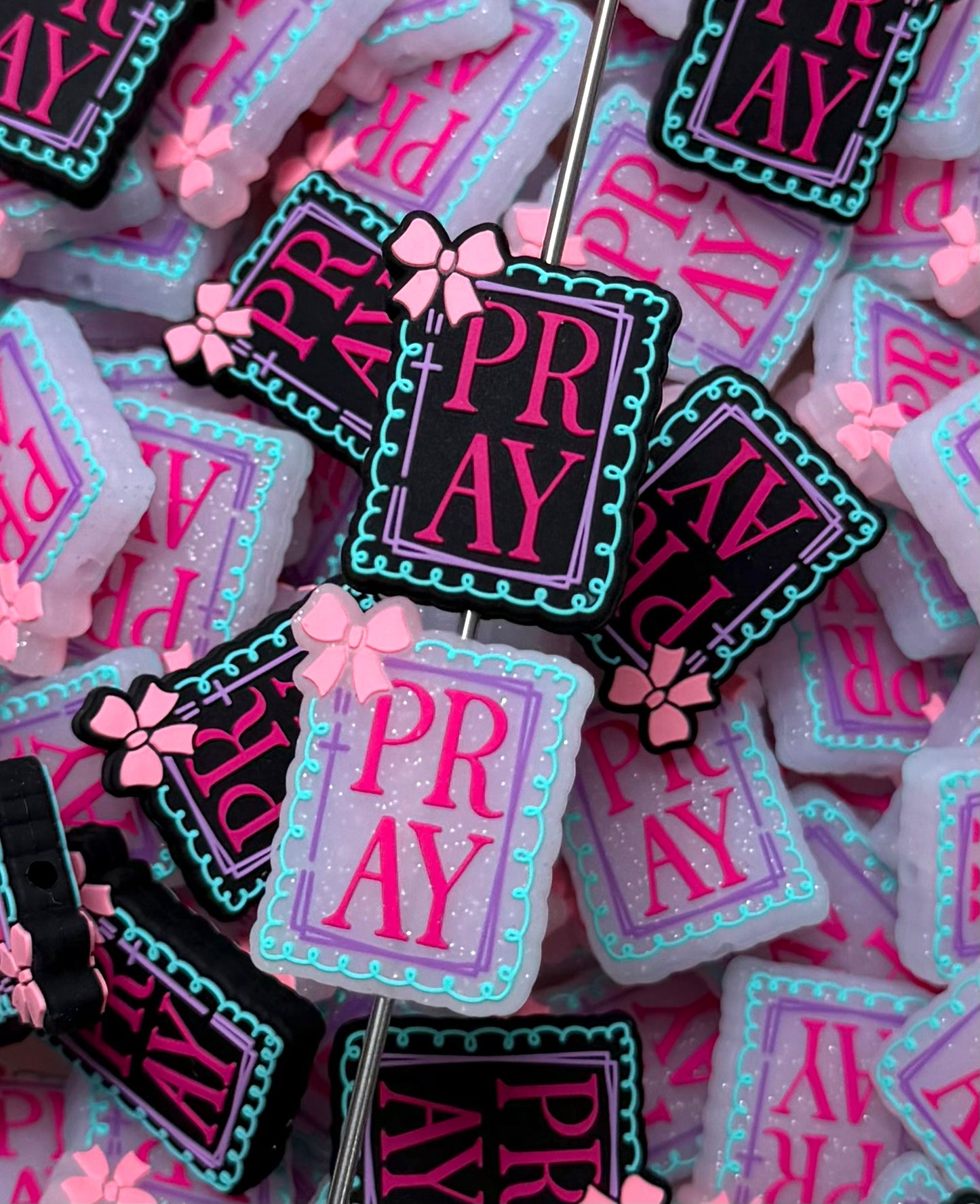 R- Bow Pray Focal Bead, Religious Focal Bead