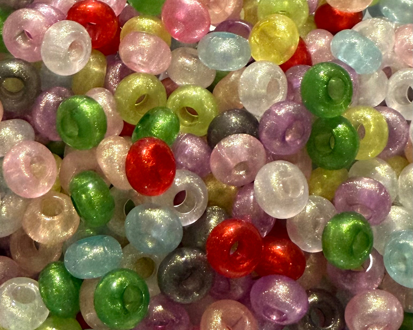 *Bead Mix- #297 Frosted Glitter Acrylic Abacus Spacers- Pack of 5