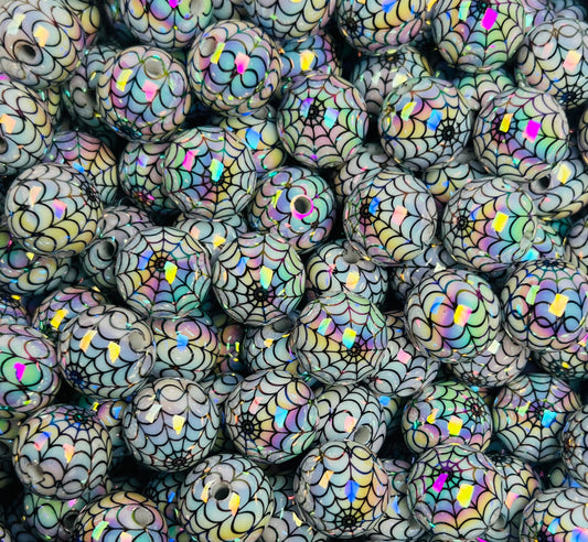 15mm Iridescent Spider Rhinestone Round Acrylic Beads