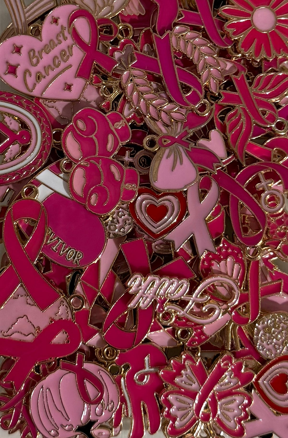 *Bead Mix #539- Random Breast Cancer Awareness Charms