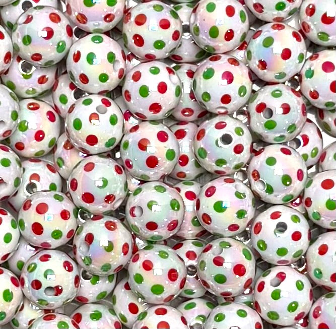 16mm Christmas POLKA Dots Rhinestone Round Acrylic Beads