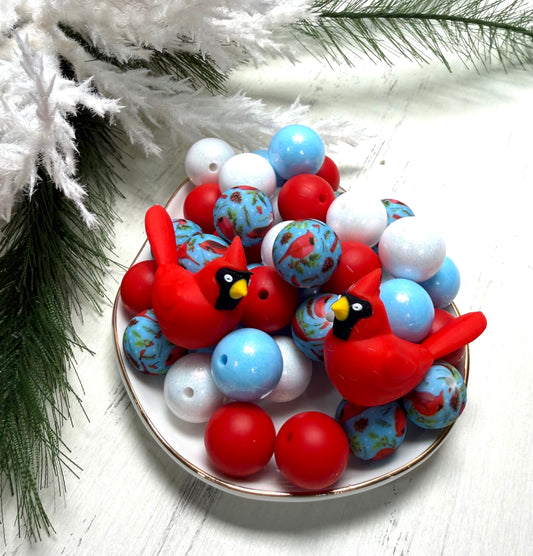 *Bead Mix #226 - Cardinals Silicone Bead Mix, Winter Bead Mix