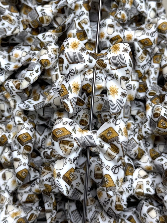 M- Cozy Chapters PRINT Bow Silicone Focal Bow, Bow Shape Silicone Bead