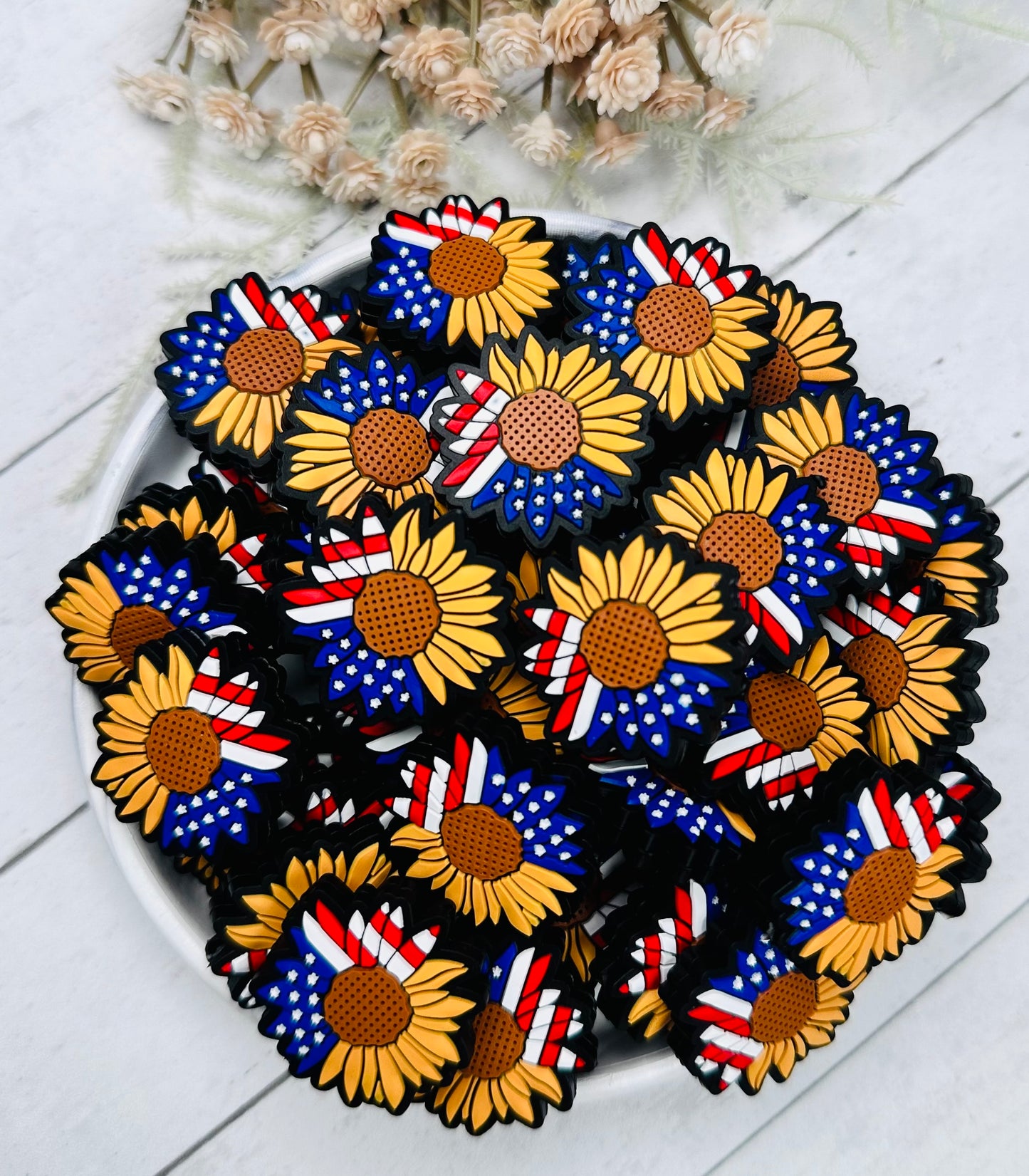 American Sunflower Silicone Focal Bead, Flower Focal Bead