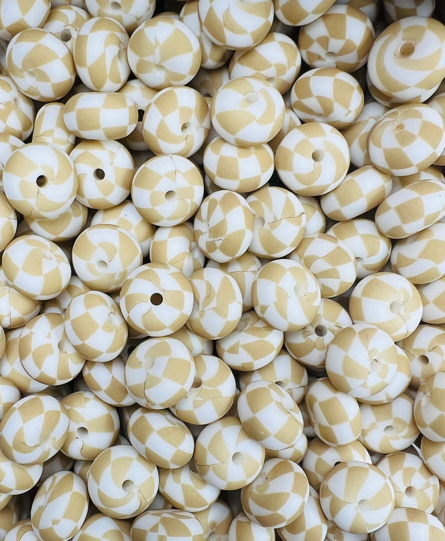 14mm ABACUS Tan Checker EXCLUSIVE Printed Silicone Beads