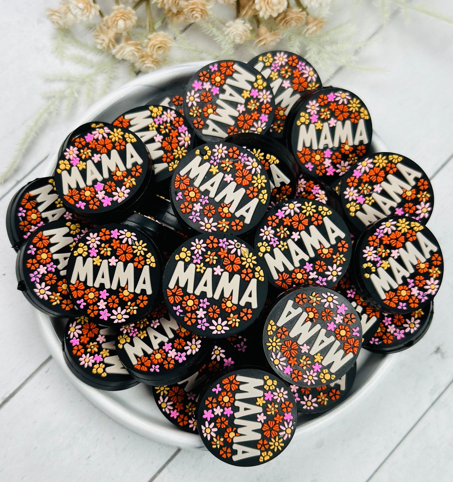 Floral Mama Silicone Focal Bead, Mama Silicone Focal Bead