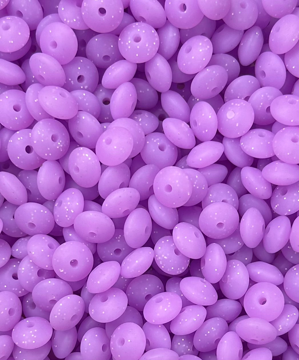 12mm Lentil Glitter Purple Silicone Beads