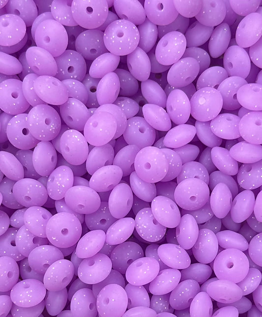 12mm Lentil Glitter Purple Silicone Beads