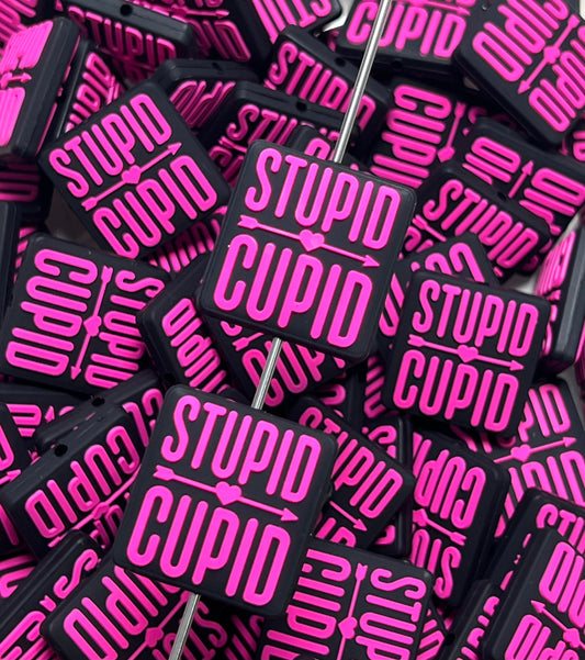 V- Stupid Cupid Silicone Focal Bead, Valentine Silicone Bead