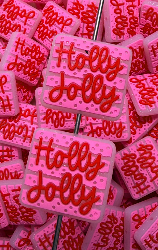 C- Holly Jolly Focal Bead, Christmas Focal Beads
