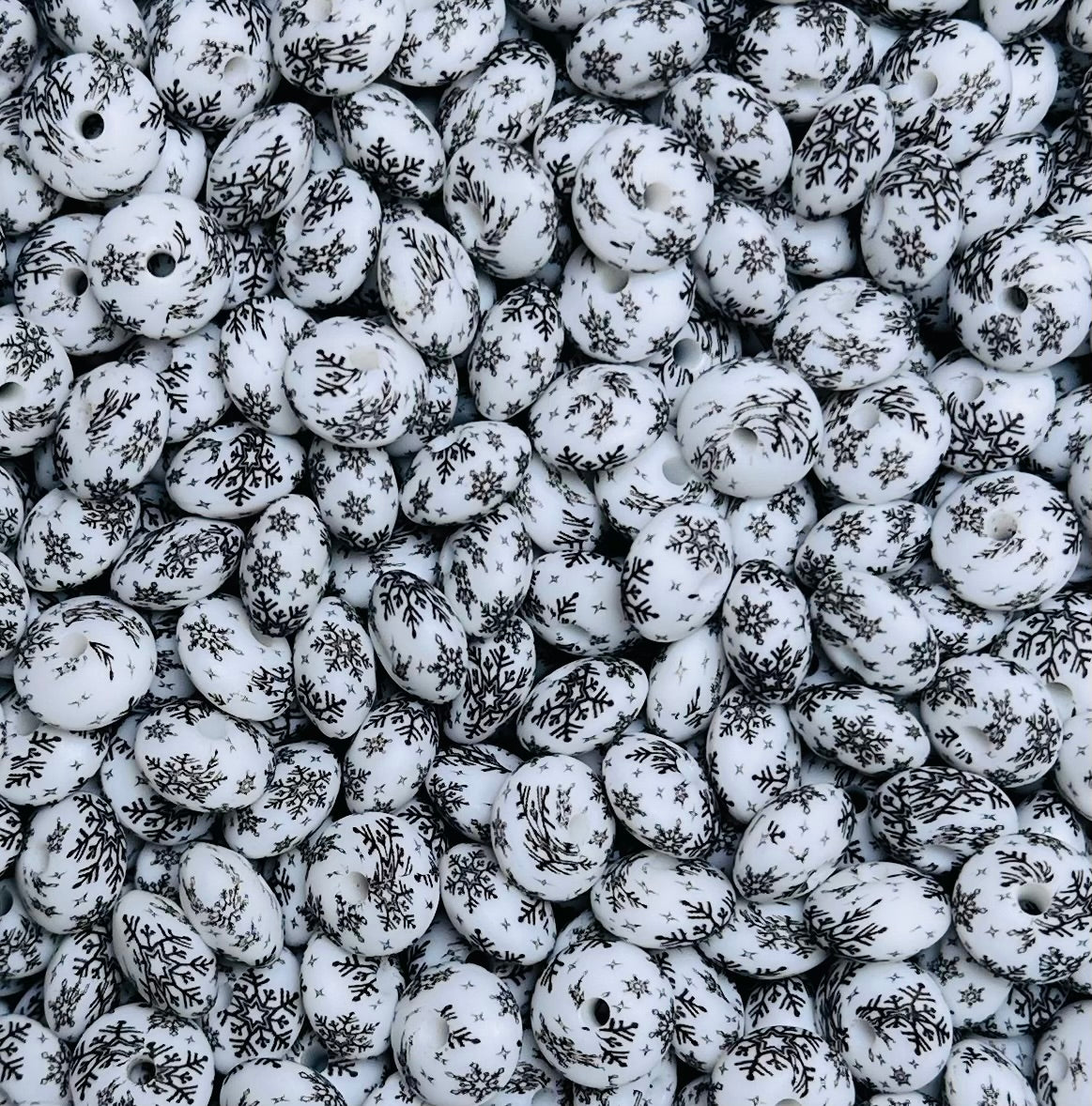 12mm Lentil Print Snowfall CUSTOM Silicone Beads, Winter Silicone Beads, Christmas Print Beads