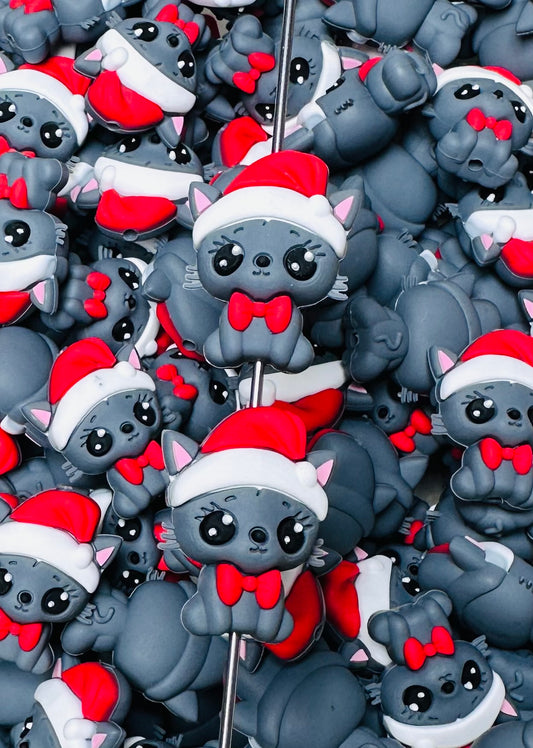3D Christmas Cat Silicone Focal Bead,**NOT FOR TEETHING** Animal Shape Silicone Bead