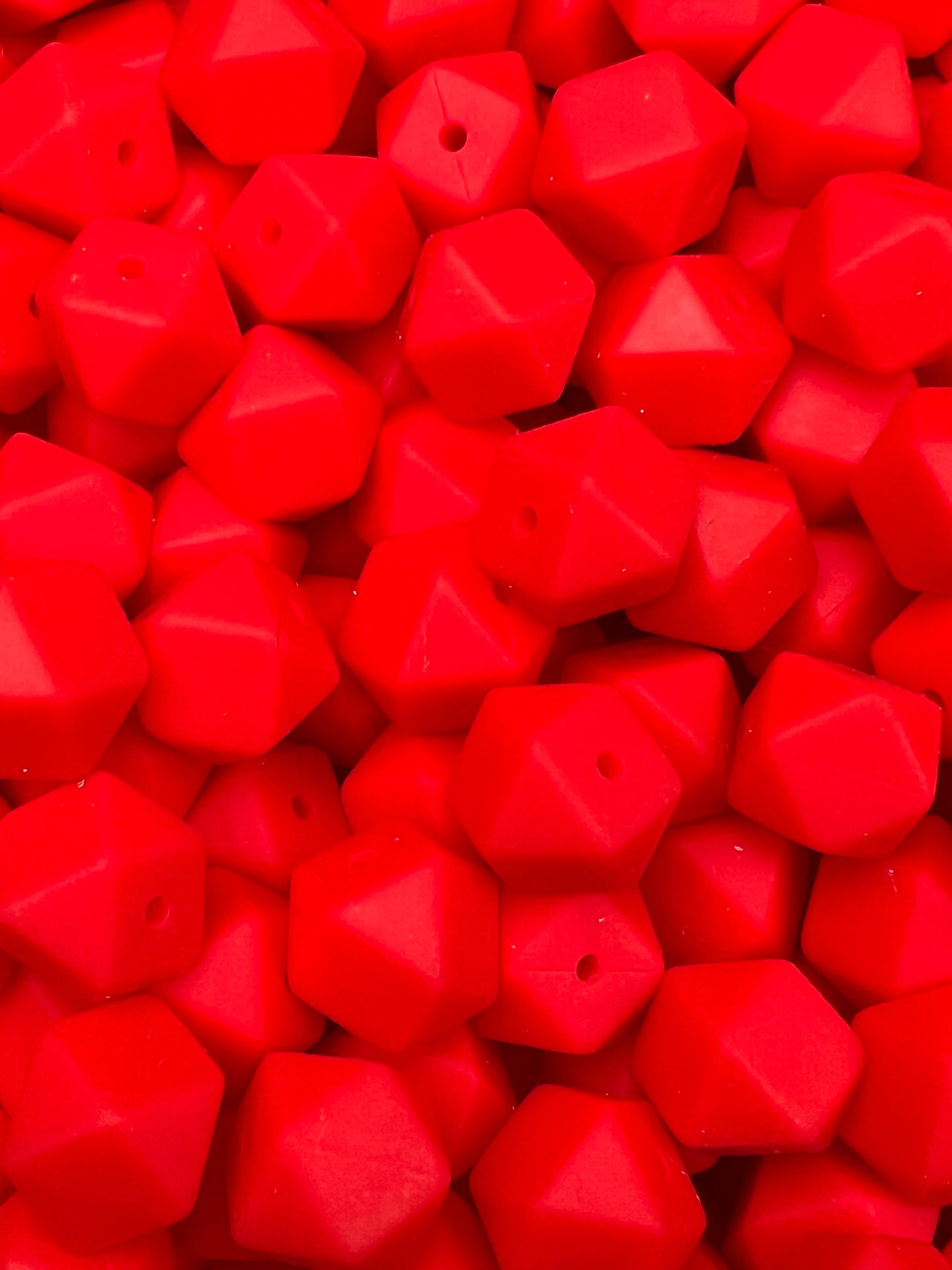 14mm Hexagon Strawberry Red Silicone Beads