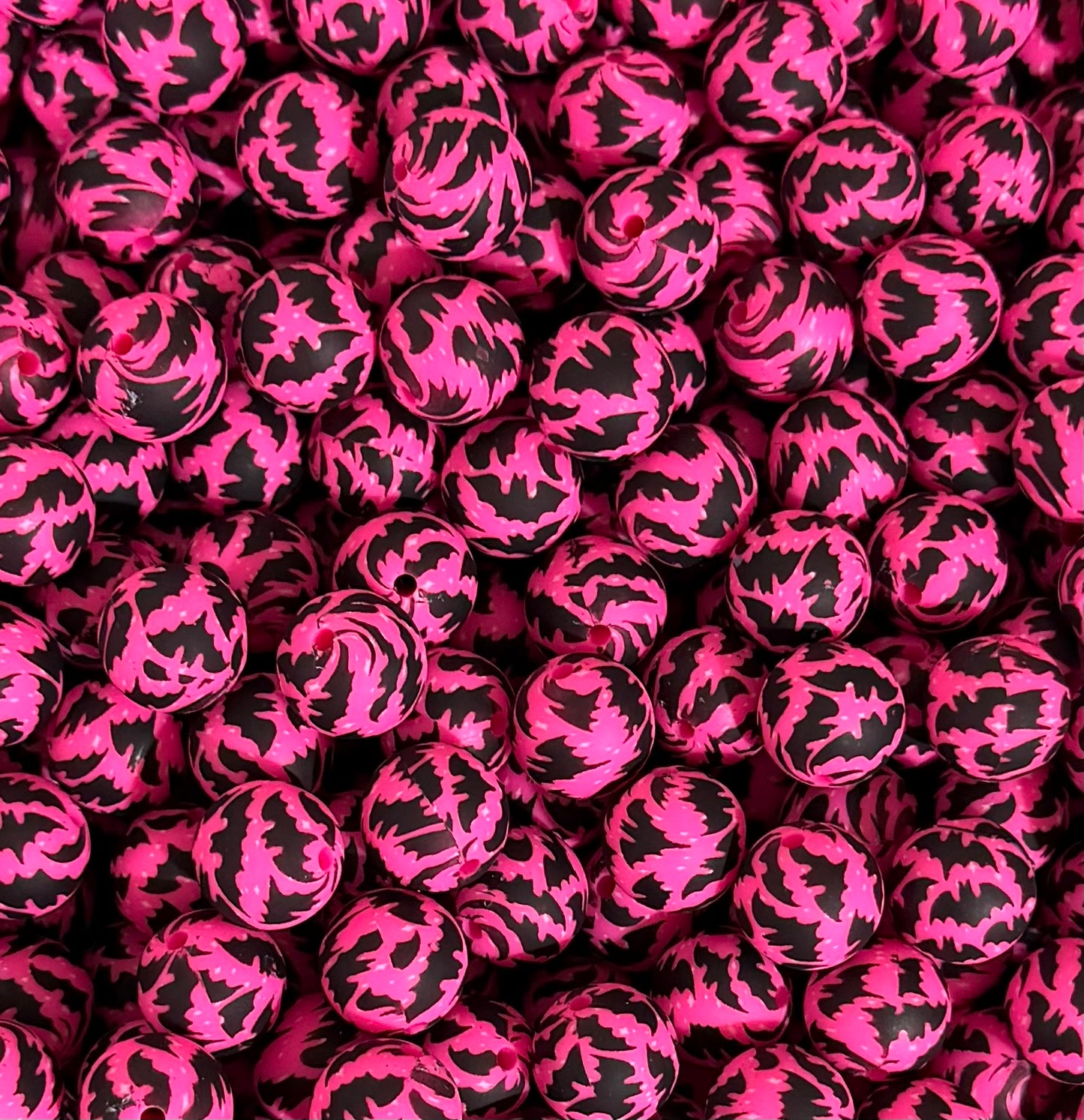 15mm Print Hot Pink BATS  EXCLUSIVE Round Silicone Beads