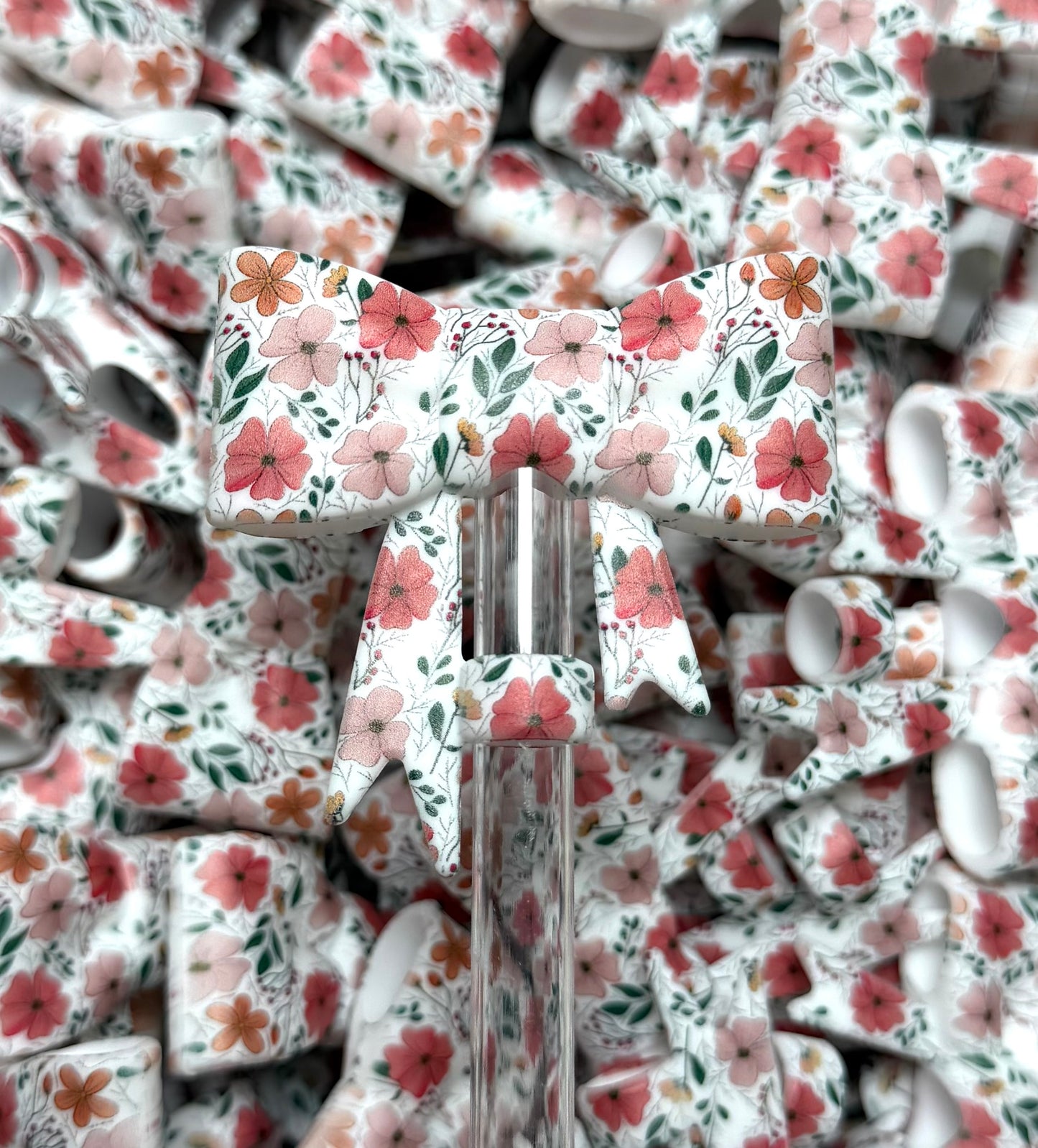 Y- Straw Topper - Blush Gardens Printed Bow, Tumbler Accessory