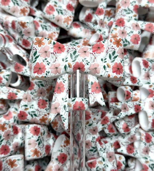 Y- Straw Topper - Blush Gardens Printed Bow, Tumbler Accessory