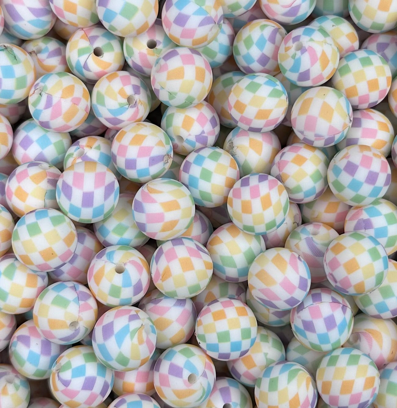 15mm Print Pastel Checkers *EXCLUSIVE* Round Silicone Beads