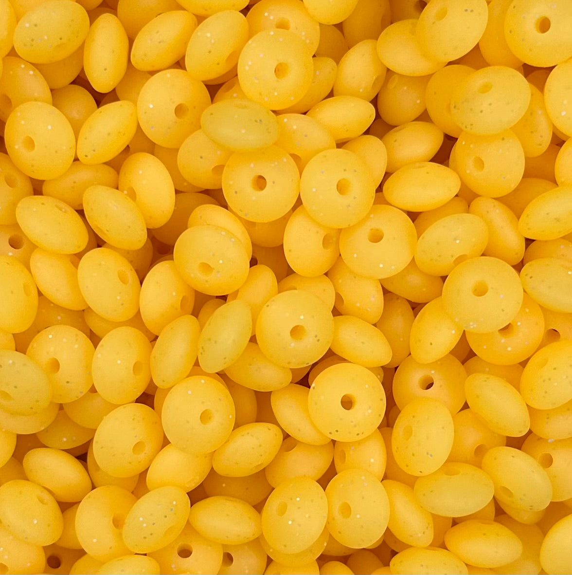 12mm Lentil Glitter Yellow Silicone Beads