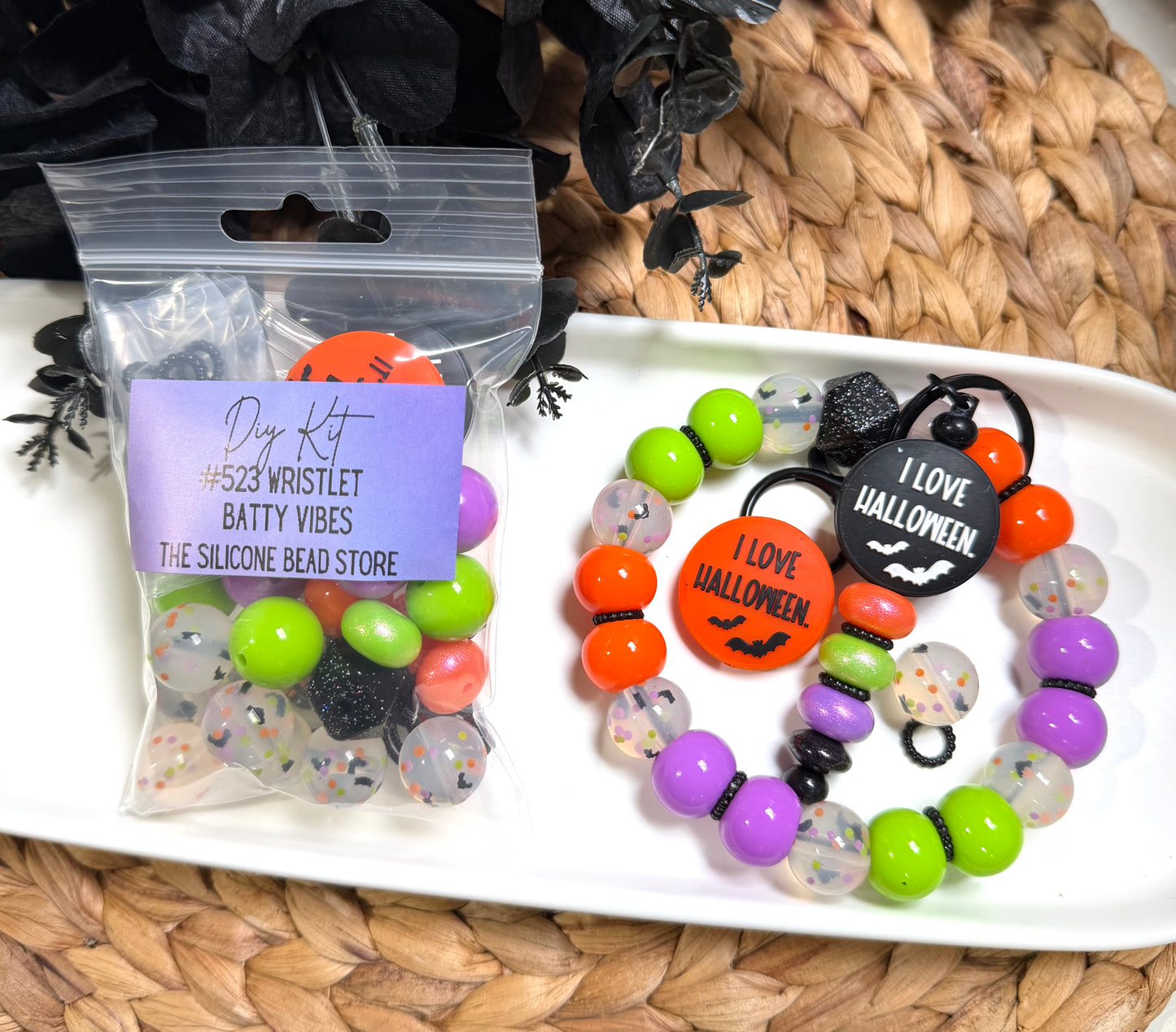 *Bead Mix #523- Batty Vibes Wristlet Kit, DIY Halloween Silicone Bead Wristlet Kit