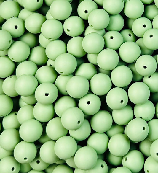 15mm Solid Spring Green Round Silicone Beads