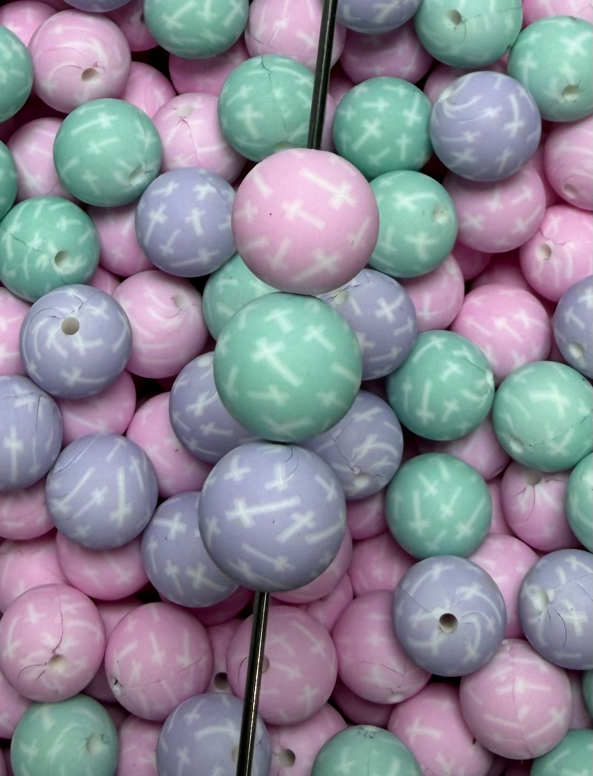 15mm Print Pastel CROSSES EXCLUSIVE Round Silicone Beads