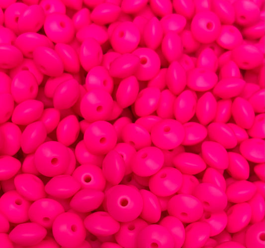 12mm Lentil Solid Bright Pink Silicone Beads