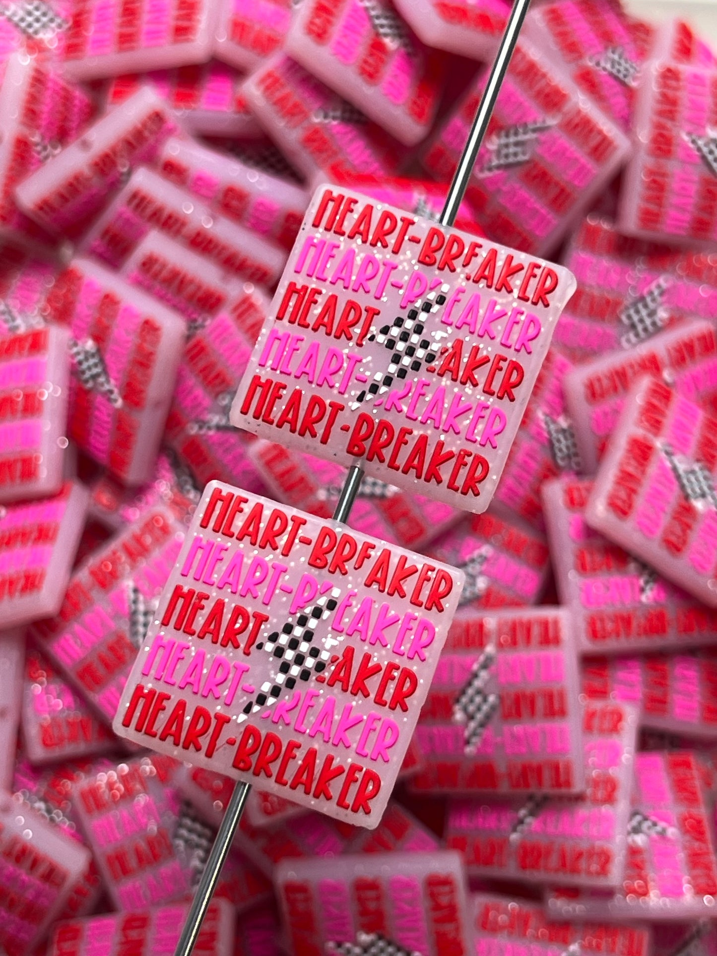 V- Heart-Breaker Silicone Focal Bead, Valentine Silicone Bead