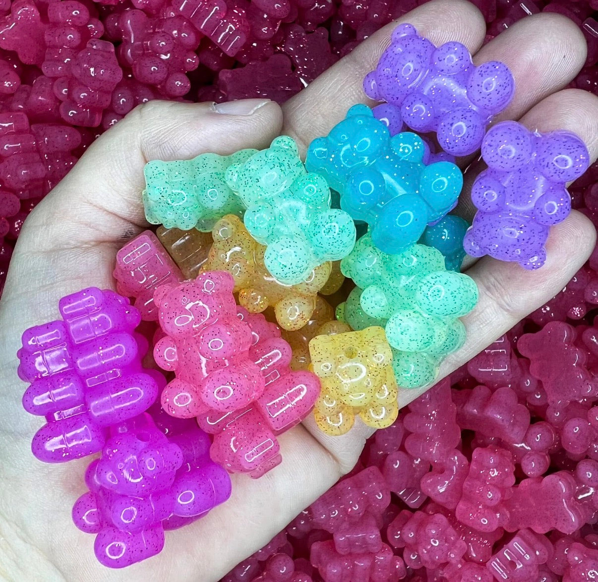 3D Glitter Bear EXCLUSIVE Silicone Focal Bead, Animal Silicone Focal Bead