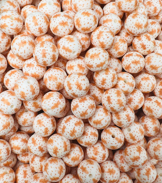 15mm Print Mr. Gingerbread Print Round Silicone Beads