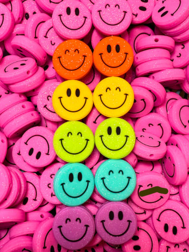 M- Glitter HAPPY Face Silicone Focal Bead