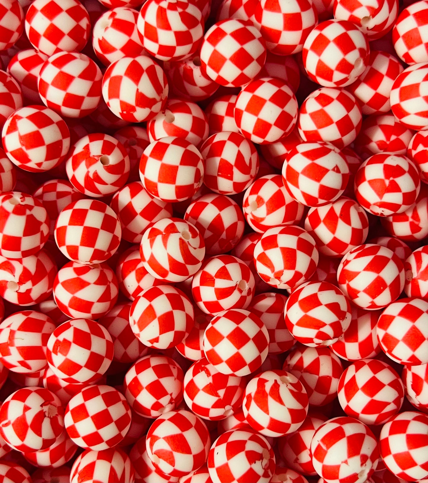 15mm Print Red Checker EXCLUSIVE Round Silicone Beads