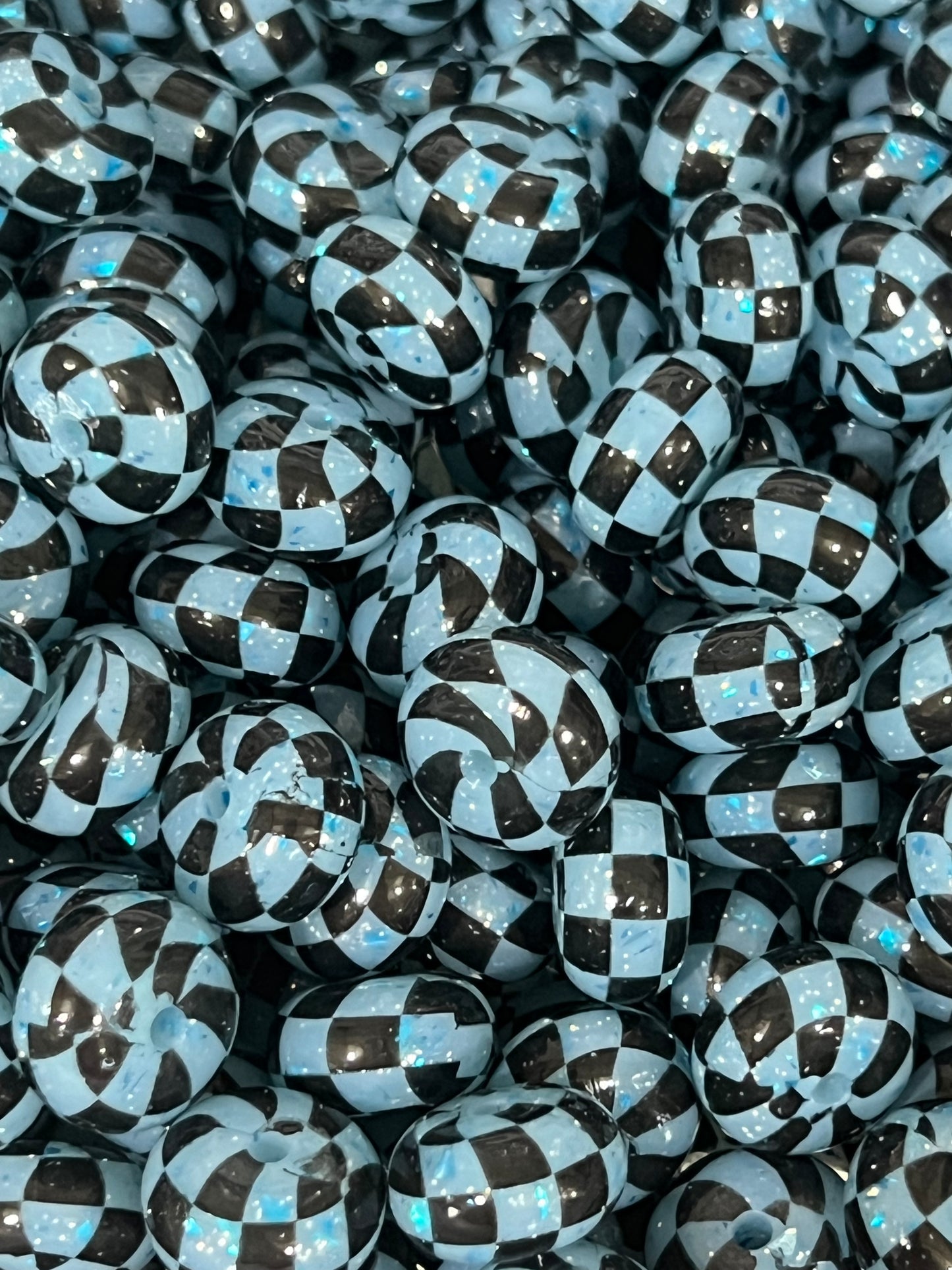 14mm ABACUS Liquid Checker BLUE Printed Silicone Beads