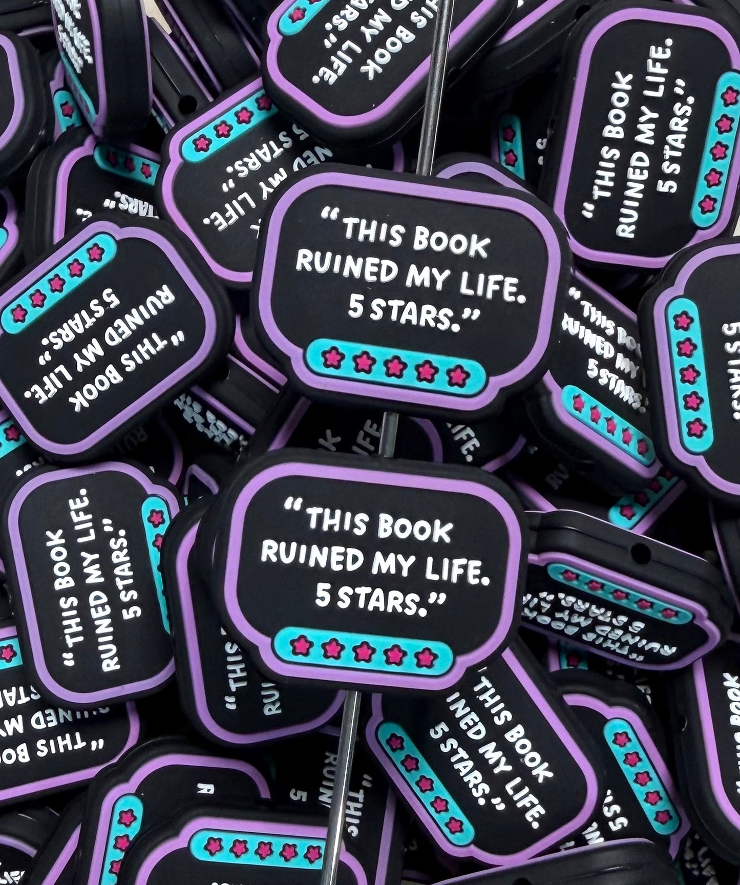 B- This Book Ruined My Life. 5 Stars Silicone Focal Bead, Book Silicone Bead