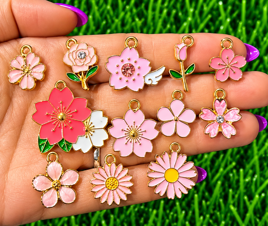 *Bead Mix #615- Pink Flowers Charms, Bag Charms