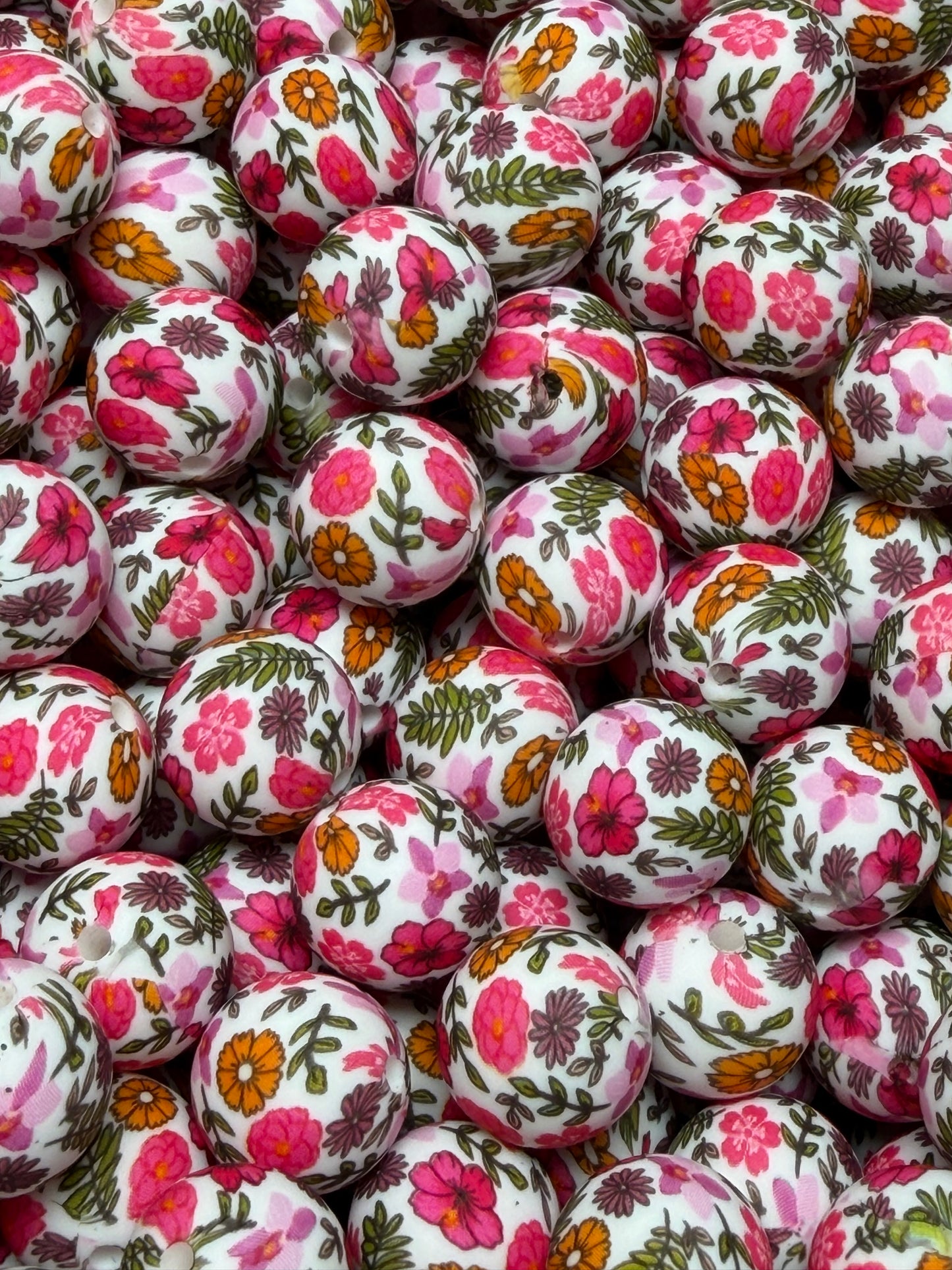 15mm Print Spring Meadows Round Silicone Beads