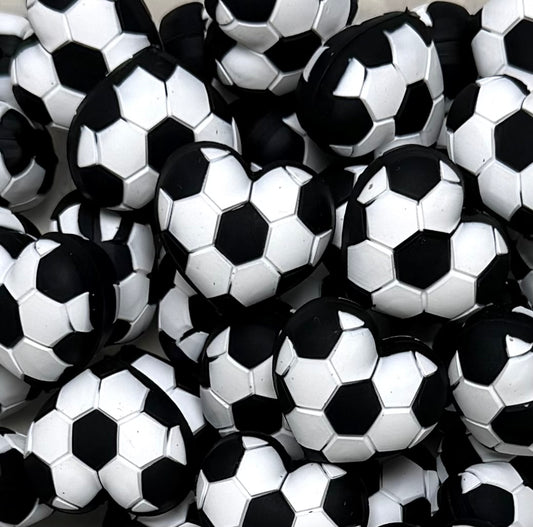 P- Puffy SOCCER Heart Focal Silicone Bead, Sports Focal Silicone Bead