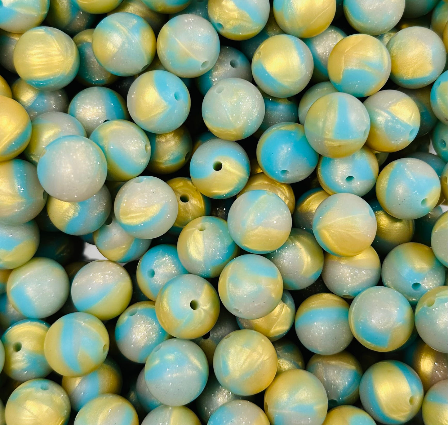 15mm GLITTER Sands of Time Round Silicone Beads