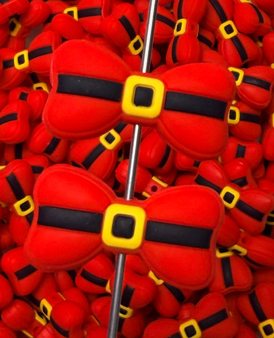 C- Puffy Santa Belt Bow Focal Bead, Christmas Focal Beads