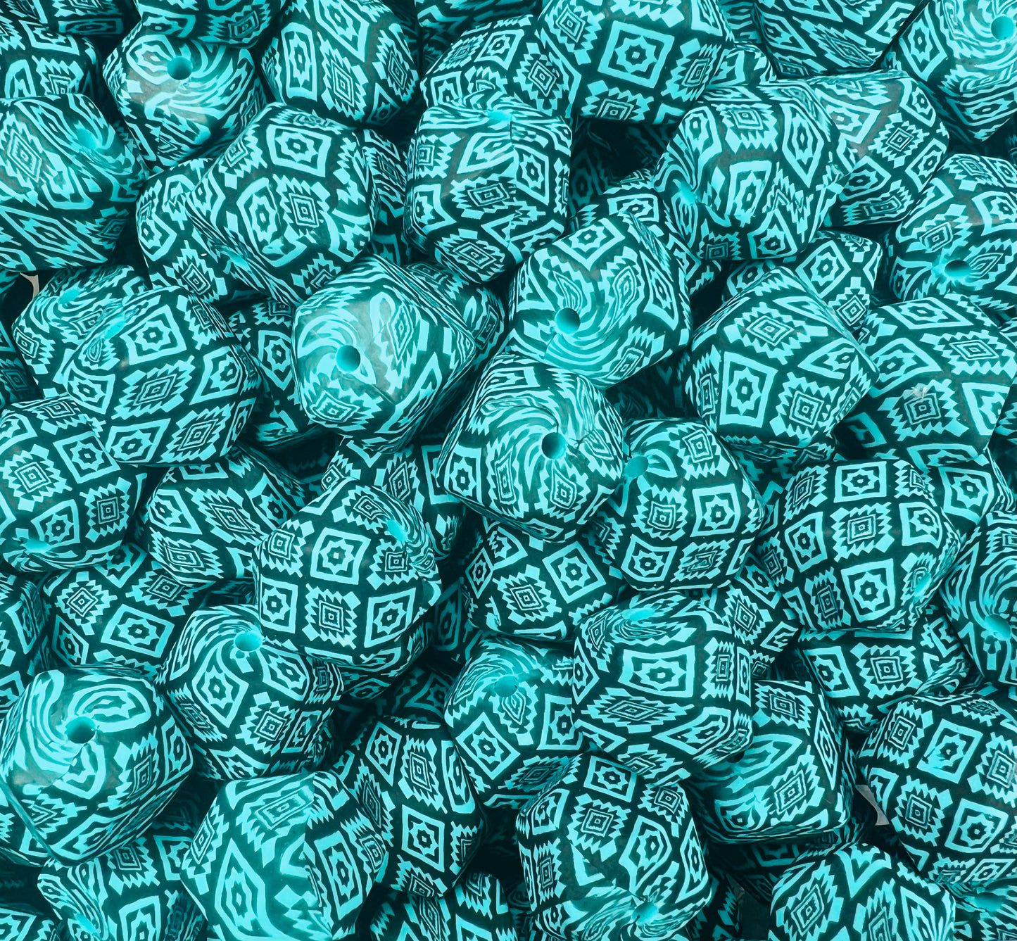 14mm HEXAGON EXCLUSIVE Retro Aztec Printed Silicone Beads