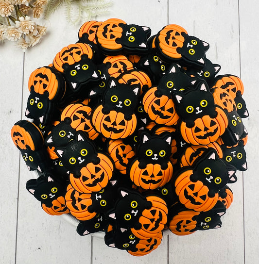 Percy the Black Cat Silicone Focal Bead, Halloween Focal Bead