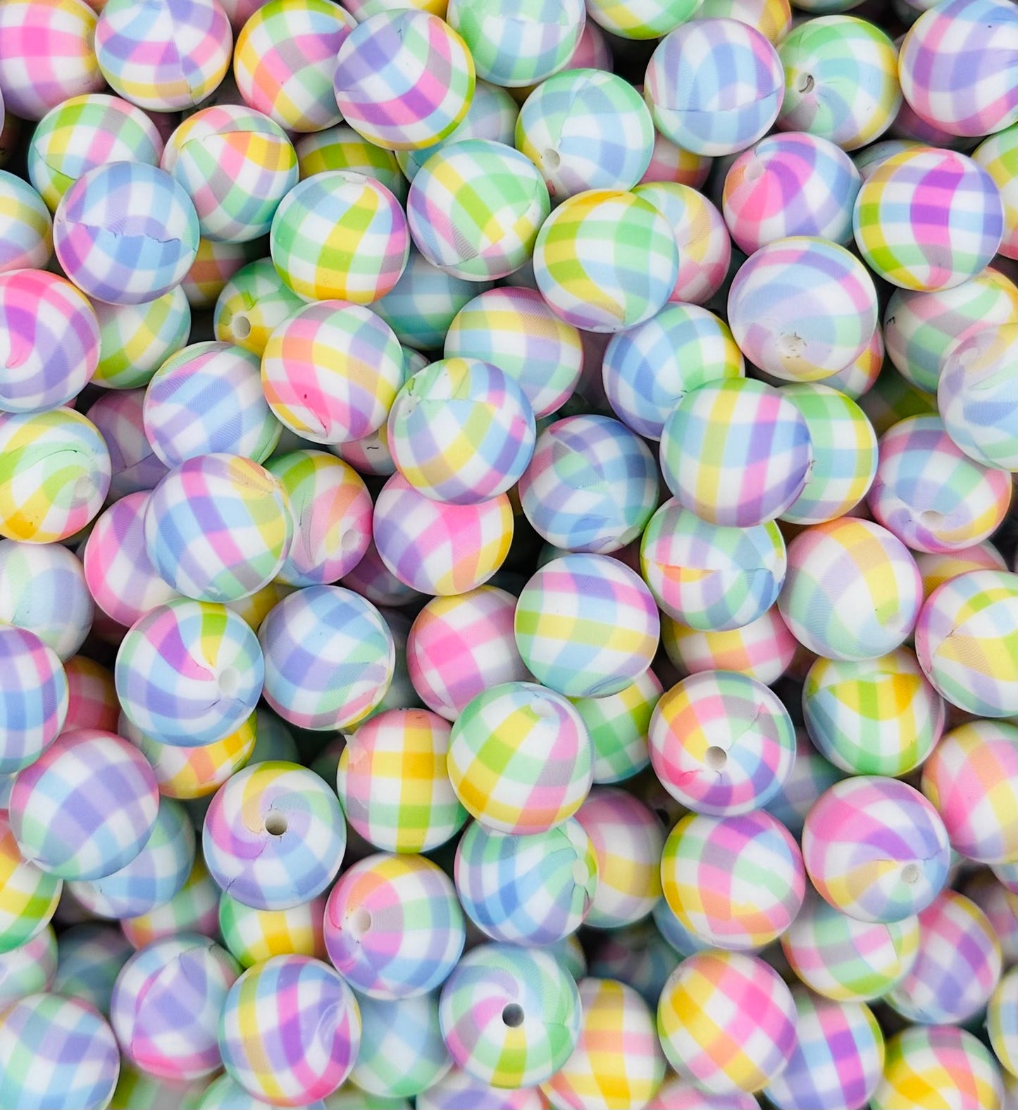 15mm Print Spring Plaid Round Silicone Beads