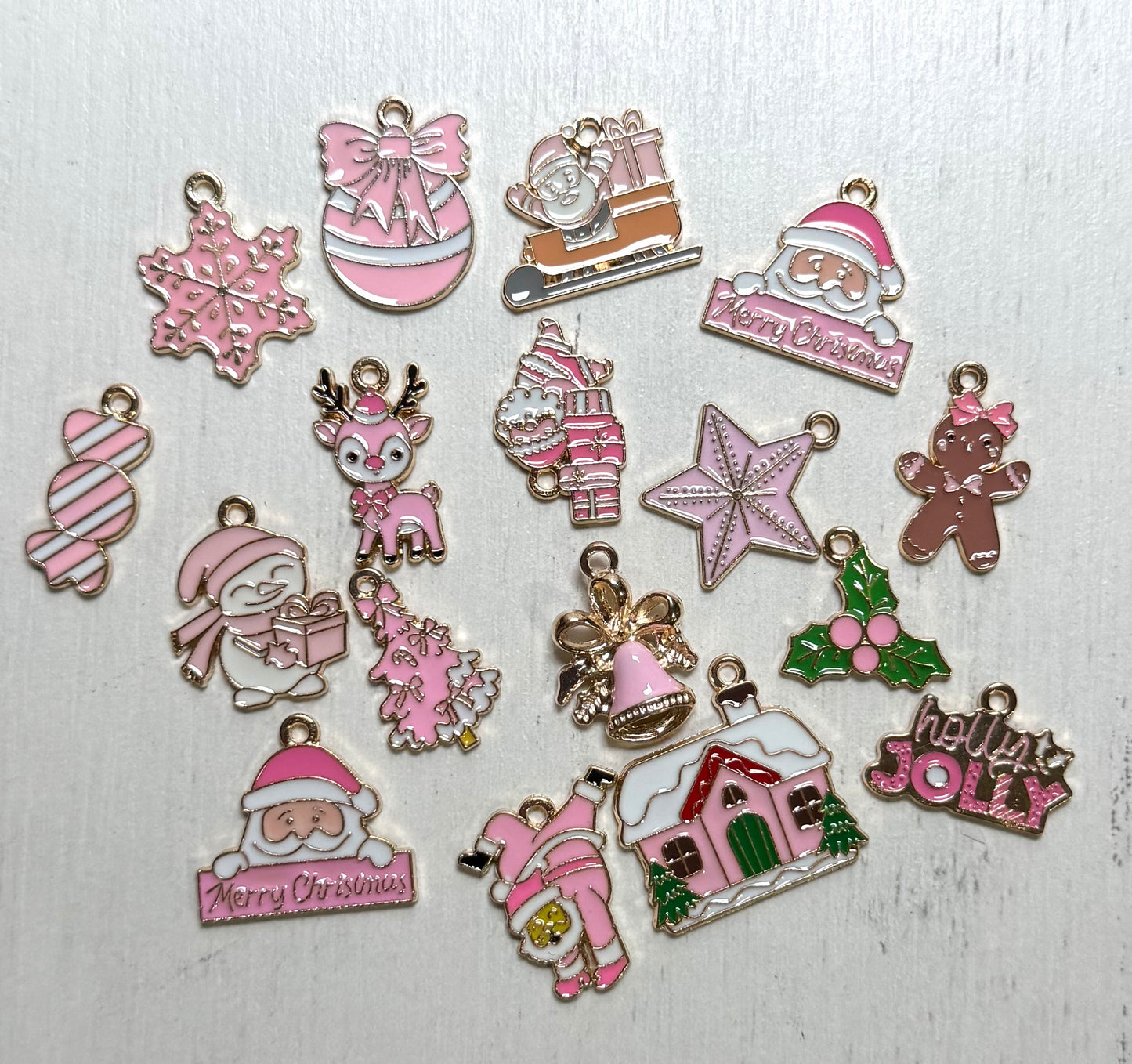 *Bead Mix #507- Random Pink Christmas Charms