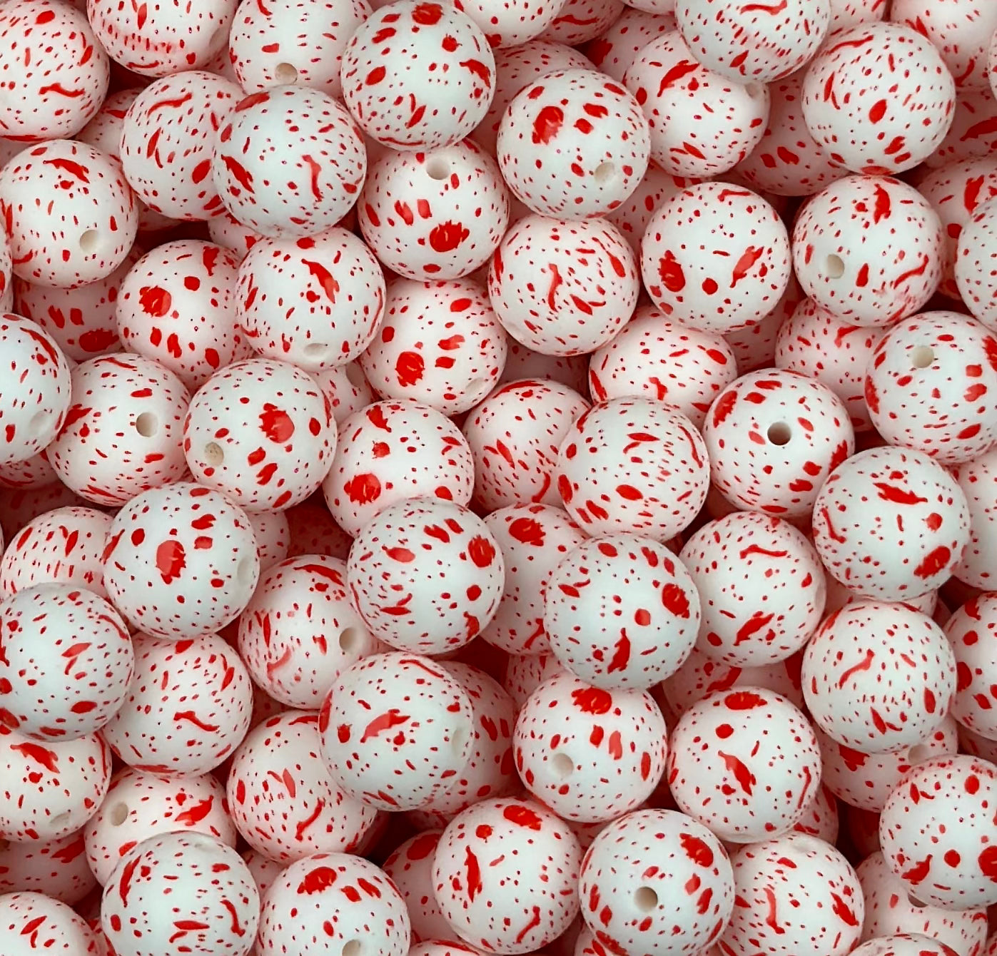 15mm Print Red Paint Splatter Round Silicone Beads