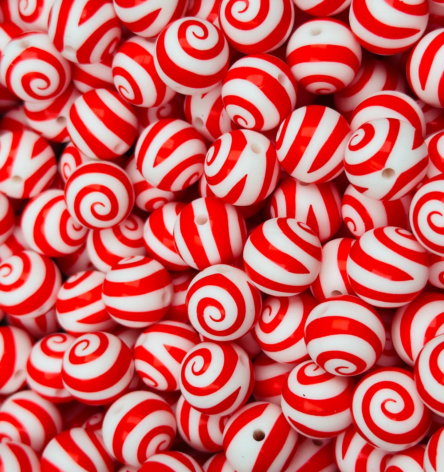 15mm Print Red Swirls Round Silicone Beads, Christmas Print Beads