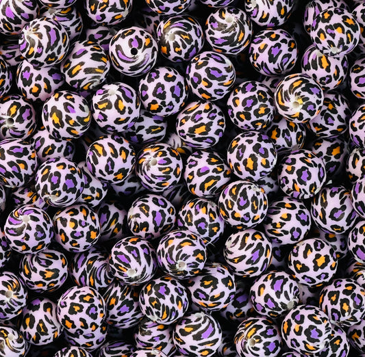 15mm Print Halloween Leopard Round Silicone Beads