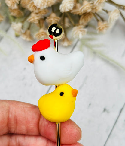 3D Chicken EXCLUSIVE Silicone Focal Bead,**NOT FOR TEETHING** Animal Shape Silicone Bead, Farm Focal