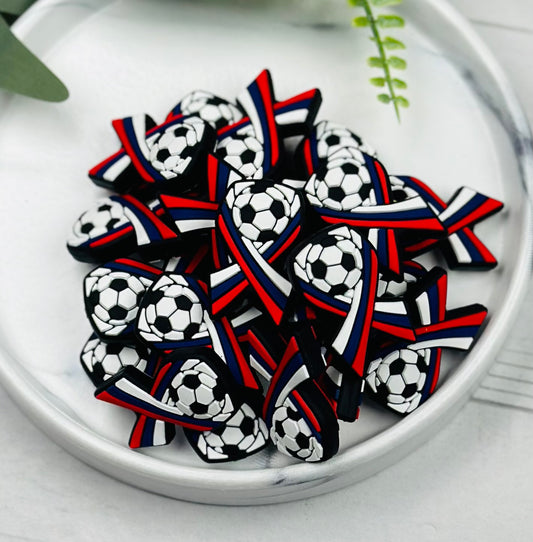 Soccer Ribbon Focal Silicone Bead, Sports Focal Silicone Bead